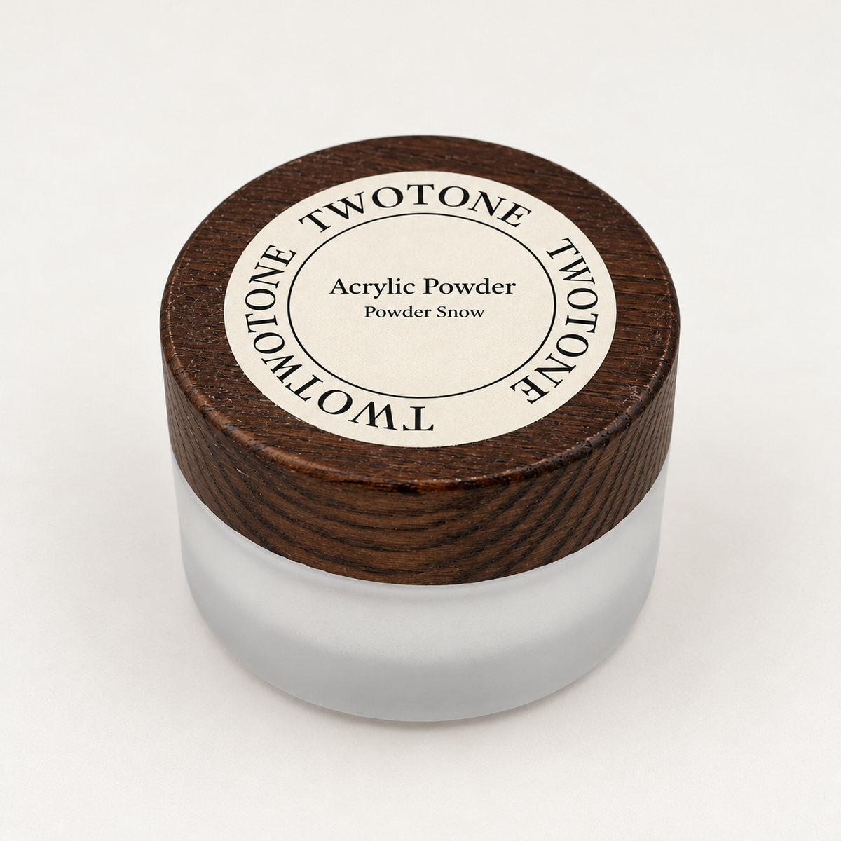 TWOTONE Powder Snow Acrylic Powder — closed jar with wooden lid